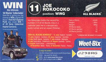 2004 Weet-Bix All Blacks Collector Series #11 Joe Rokocoko Back
